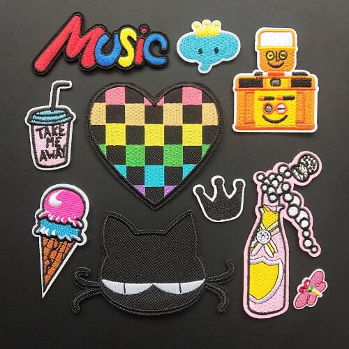 Colorful Love Music Embroidery Patches Iron On Patch Embroidered Kids Patchs Badge Appliques For Clothing Stickers Bags Backpack