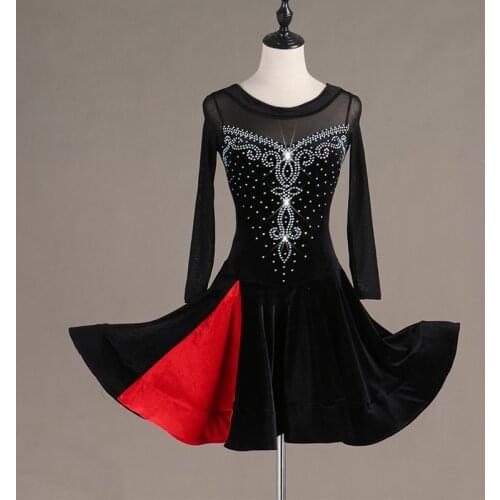 Latin Competition Dance Skirt Women Custom color Long Sleeve Professional Samba Latin Dancing Wear Adult Rumba Latin Dress