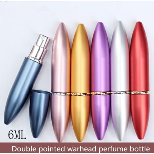 Bestselling 6ML Metallic Perfume Spray Bottle Perfume Refillable Bottles Empty Cosmetic Containers With Dual Pointed Warheads