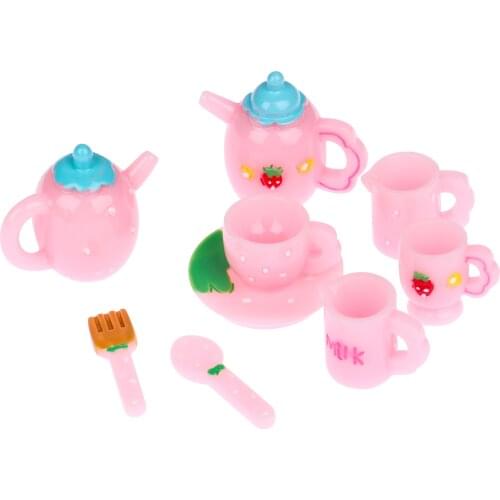 Miniature Resin Teapot Cup Plate Fork Children Play Toys for Doll House Kitchen Toy Accessories