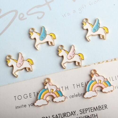 MRHUANG 10pcs/pack Rainbow Horse Enamel Charms DIY Bracelet Earrings for women Jewelry Accessory