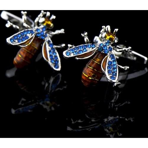Blue Bee Diamond Sleeve Nails Mens Shirt Cufflinks Crystal with Diamonds Cuff links Buttons Jewelry Clothing Accessories