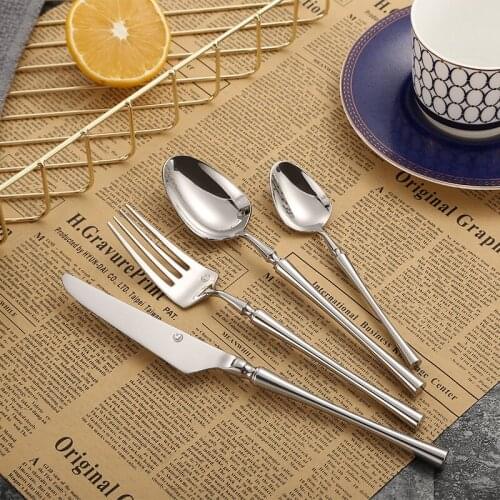 New Sliver Cutlery Set Luxury Dinnerware 4 Pieces Mirror Polishing Tableware 304 Stainless Steel Dinner Sliver Cut Plate Set