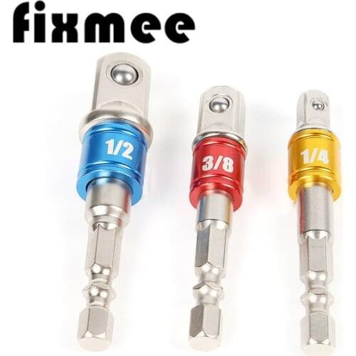 3pcs/set Socket Bit Adapter Set Hex Shank To 1/4" 3/8" 1/2" Impact Drill Bit Driver Electrical Drilling Heads accessories
