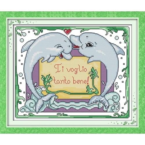 Dolphin cross stitch kits animal cartoon sea fish lover Aida count 14ct 11ct printed embroidery DIY handmade needlework supply
