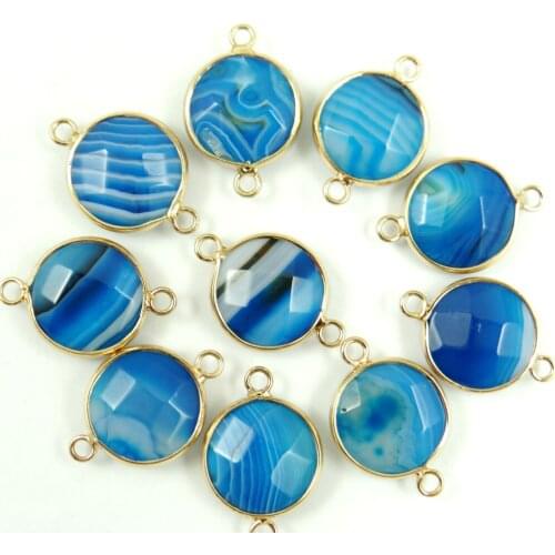 Natural stone Turquoises Quartz crystal blue stripes Agate Connector Pendant for diy Jewelry making necklace Accessories12pcs