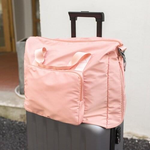 New Foldable Large Travel Bag Women Fashion Big Duffle Bag Shoulder Portable Weekend Bags Waterproof Travel Organizer Tote Pink