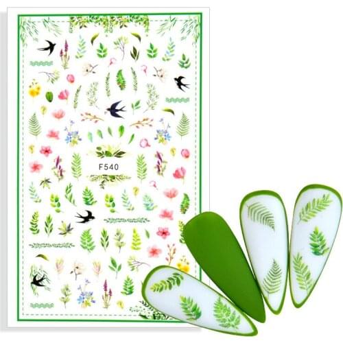 2021 NEW 3D Green Leaf Fruit Nail Art Stickers Flower Tree Leaves Nail Decal Greenery Spring Floral Manicure Decorations