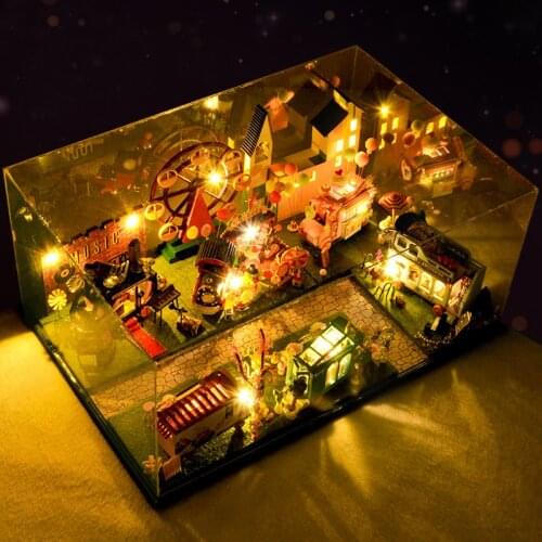New DIY Doll House Car Market Doll House Mini Wooden Furniture House LED Lighting Toys Children Christmas Gift For Children