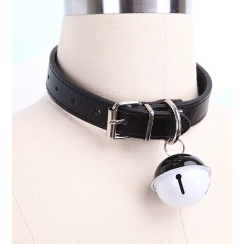 Harajuku Necklace Collar with Bell Lolita Maid Cosplay Punk Rock Gothic Sexy PU Leather Choker Collar Necklace Body Accessories