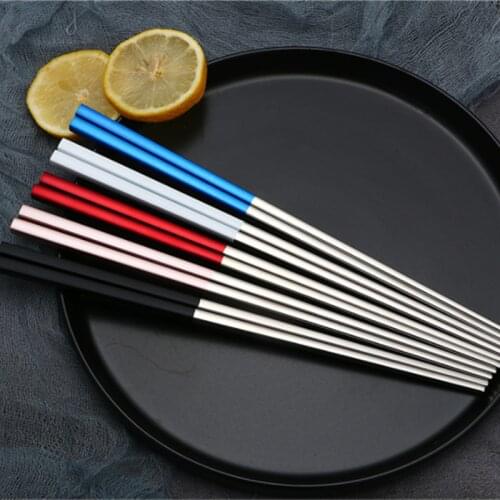 New 1Pair Stainless Steel Chopsticks Length Home square chopsticks hollow chopsticks Portable Reusable Chopsticks chinese 23cm