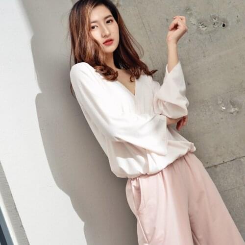 2019 Spring New Set Loose Long Sleeve Trousers Pajamas Simple Casual Comfortable Pijama Mujer V-Neck Sleepwear Home Clothes