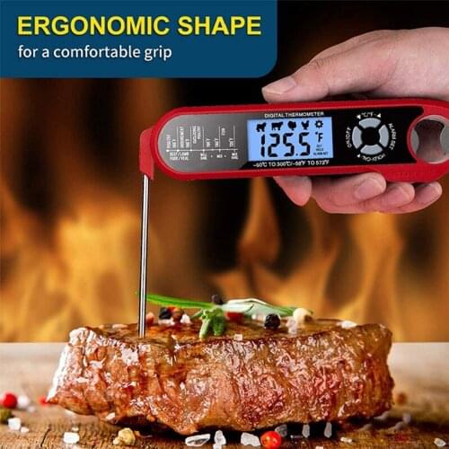 Practical Double-Probe Meat Thermometer Instant Read Waterproof Digital Thermometer Foldable Food Thermometer for Grilling BBQ