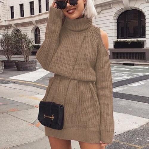 S-2xl Fall And Winter Knitted Weater Dress 2020 Off Shoulder Sexy Warm Winter Dress Women Grey Autumn Long Sleeve Knit Dresses
