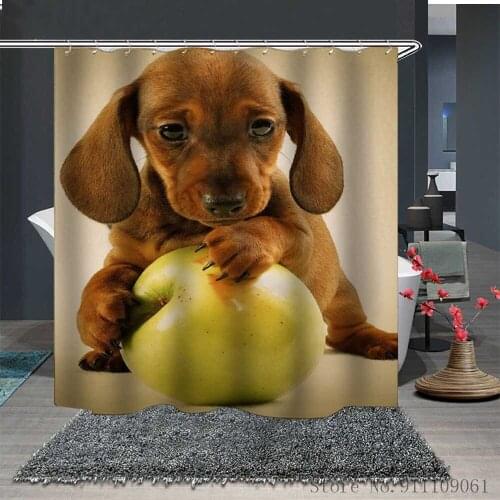 Cute Dog 3D Printed Waterproof and Mildew Proof Polyester Fabric Shower Curtains Stylish Bathroom Partition Decoration Curtain