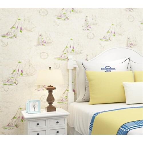 Mediterranean sailing sailboat wallpaper bedroom boys and girls children places cartoon children wallpaper roll Beibehang