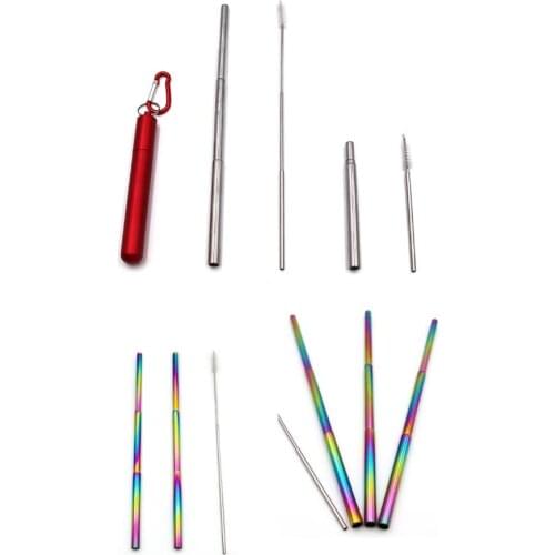 FDA Colorfull Stainless Steel Metal Telescopic Foldable Straws with Aluminum Case & Cleaning brush