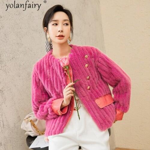 2020 Natural Mink Fur Coat Female Jacket Pink Autumn Winter Coat Women Clothes Fashion Real Mink Fur Jackets for Women KJ6209