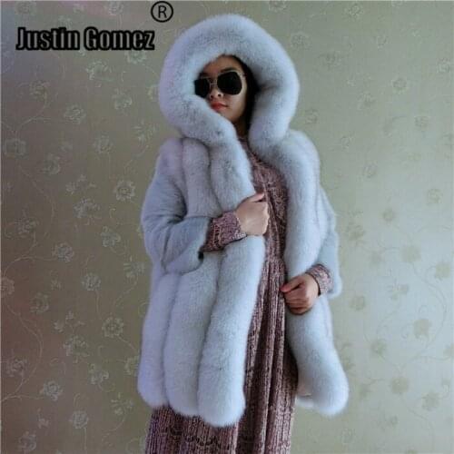 Tide Female Trendy Warm Winter Jacket With Hoodie Simple Thicken Real Fox Fur Winter Coat Women Fashion Elegant Natural Fur Coat