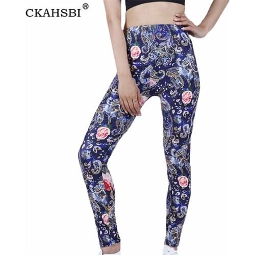 CKAHSBI Splicing Woman Legging Yoga Pants Sports High Waist Full Length Workout Fittness Navy Red Floral New Elastic Clothing
