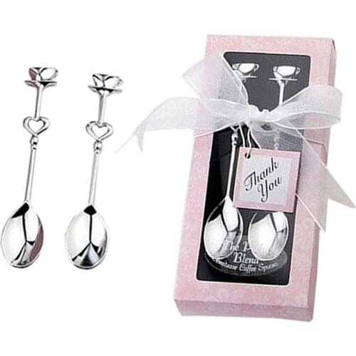 1 Pair Stainless Steel Heart Tea Coffee Drinking Spoon Teaspoon Bridal Shower Wedding Party Favor