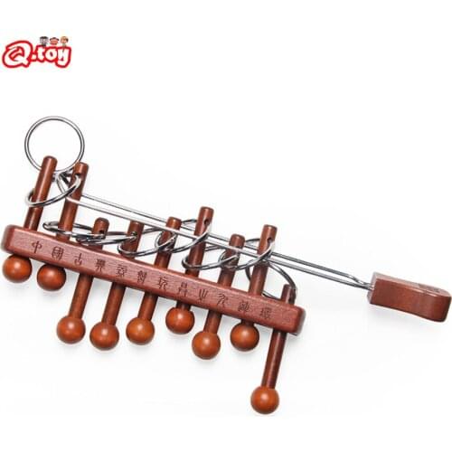 1Pcs Wooden Chinese 9 Linked Rings Puzzle Game Children Brain Teaser Game Toy Chinese Traditional Wooden Burr Lock Puzzles Toys