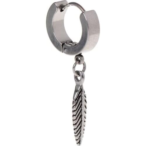 1pc New Arrival Punk Earrings Fashion Feather Pendant Personality Titanium Steel Buckle Women Men Jewelry Decoration Charms Male