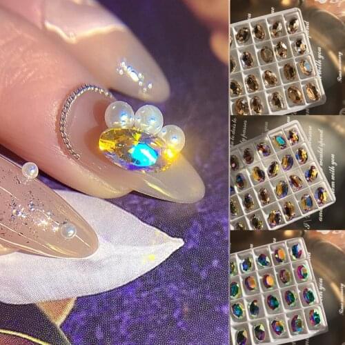 20Pcs Oval Rhinestones 8*10mm Clear/AB/Champagne Crystal Glass 3D Back Pointed Nail Diamond Stones Charming Gem Accessories h