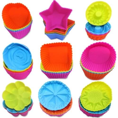 2020 Hot 36 Pcs Silicone Cupcake Baking Cups Reusable Mini Cake cookie Liners Mold Nonstick Muffin Donut Pan 9 Shapes