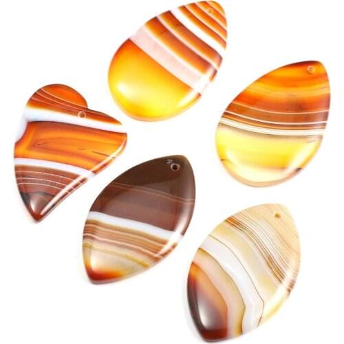 5Pcs Natural Stone Pendant Marquise shape Stripe Agates Pendant for Women Jewelry Making Necklace Accessories Healing Gift
