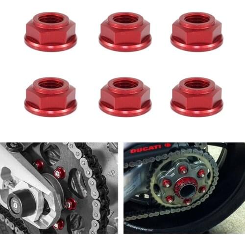 6 Pcs M10*1.25 CNC Rear Wheel Sprocket Nuts For Ducati Monster 400 600 620 695 696 Monster 750 795 800 900 916 1000 1100 S2R S4R
