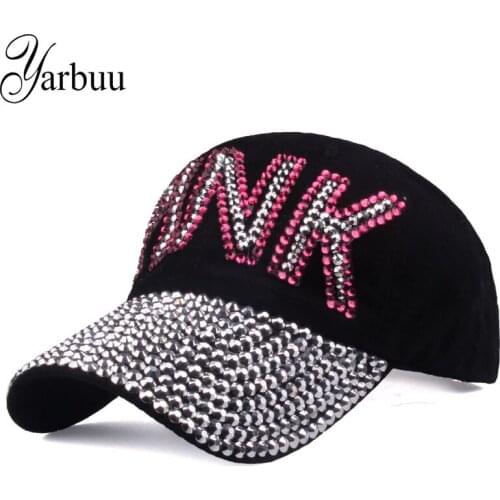 [YARBUU] Lady solid color baseball caps high quality Rhinestone cap with letter PINK Snapback Casquette hat for women wholesale
