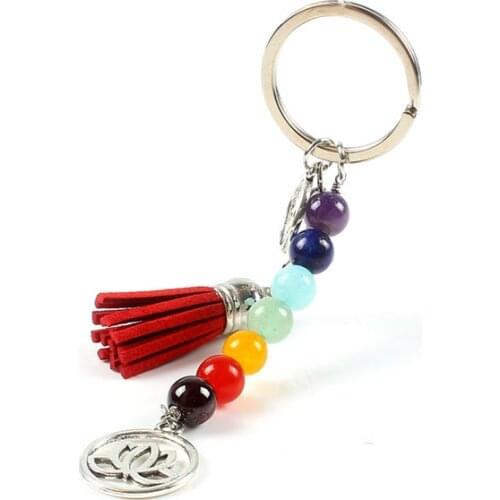 7 Chakra Energy Yoga Fitness Key Chains lotus tassel Charm For Handbag Wallet Keyring Gift