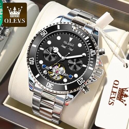 OLEVS 2021 Top Brand Luxury Fashion Business Automatic Mechanical Watch Black Casual Waterproof Watch Relogio Masculino 6605