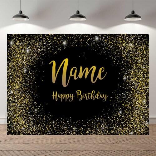 NeoBack Gold Glitter Happy Birthday Party Custom Background Photo Studio Black Bon Anniversaire Deco Supplies Name DIY Backdrop