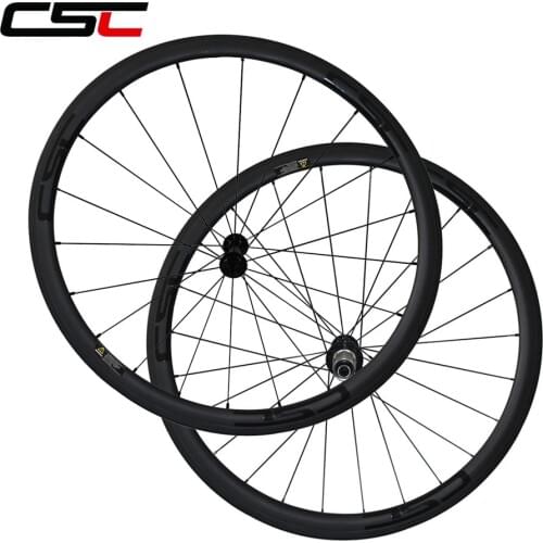 CSC 25mm U Shape 38mm clincher full carbon road bike wheels with Powerway R13 Ceramic Bearing hub Only 1440g pillar 1420 sapim