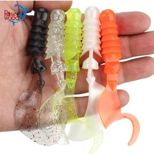RoseWood 4pcs Curled Long Tail Worm Soft Bait 10cm 12cm Floating Wobbler Fishing Lure Round Head Artificial Silicone Swimbait