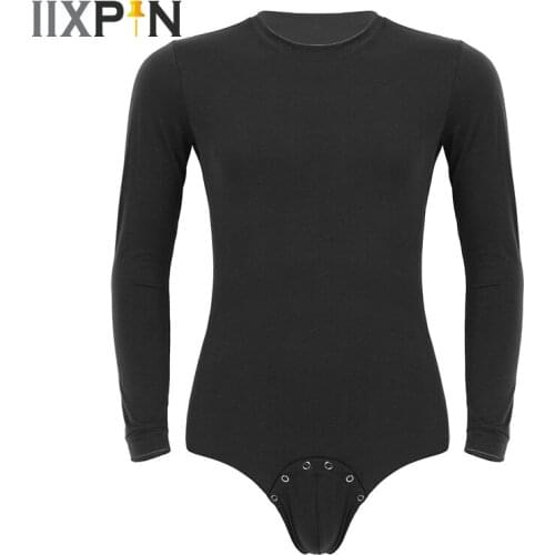 Mens One-piece T-shirt Bodysuit Lingerie Sexy Men Romper Pajamas Round Neck Long Sleeves Pressed Crotch Bodysuit Sexy Nightwear