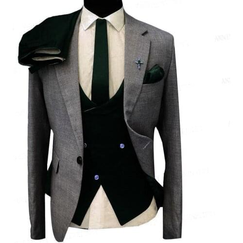 3 Pieces Suits For Men 2021 Light Grey Formal Men Suit Slim Fit Wedding Dress Suits Business Groom Tuxedos Costume Groomsmen