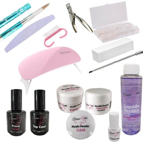 Kit principiante acrílico con tips y lámpara UV/LED Pink SunMini