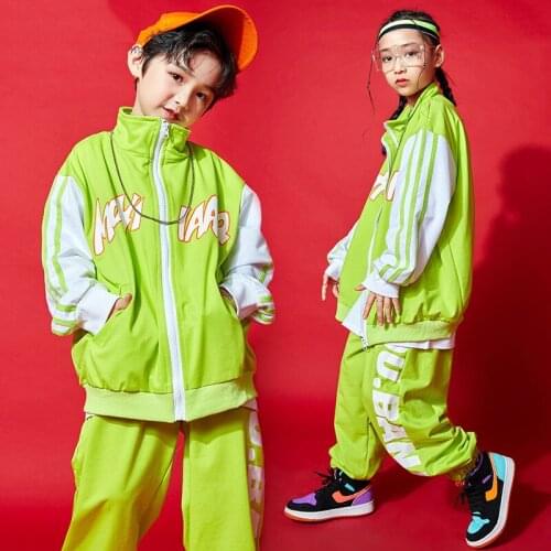 Green Hip Hop Clothing For Kids Street Dance Costume Loose Jacket Pants Girls Boys Jazz Dance Clothes Performance Wear BL5416