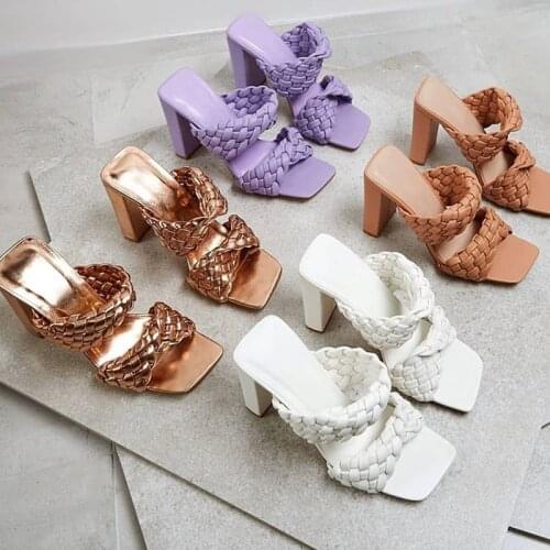 Summer Elegant Ladies Party Dress Sandals Shoes Square Toe Slip-on Strap Femmes Sandalias Mujer Sexy Stiletto High Heels 35-42