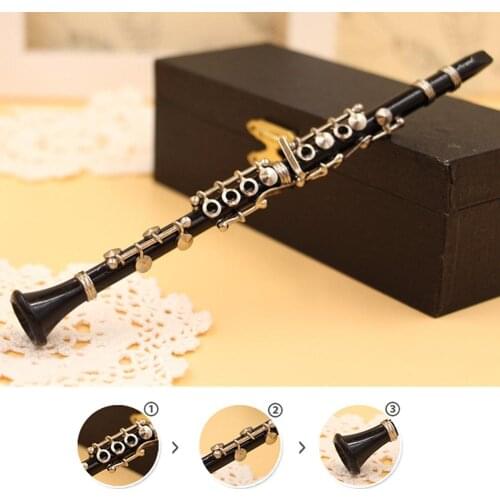 Mounchain Mini Clarinet Model Musical Instrument Miniature Desk Decor Display with black leather box + bracket