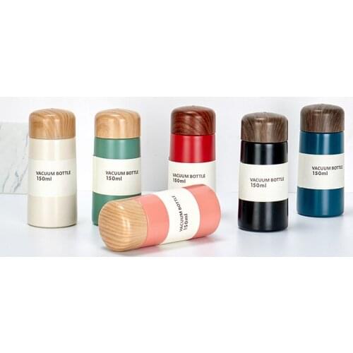 Korean style of stainless steel mini pocket vacuum flask creative wood grain cover simple handy cup daily necessities cup
