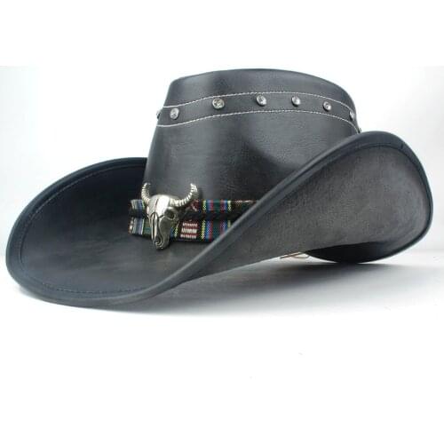 100% Leather Men Women Black Western Cowboy Hats Wide Brim Hat Outdoor Performance Cowgirl Hat