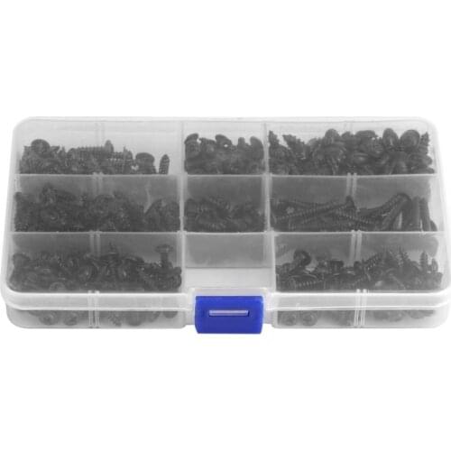 Hot 340Pcs Flange Self Tapping Screws Bolt Cross Head Black Assorted Set with Case Assortment Furniture Accessories