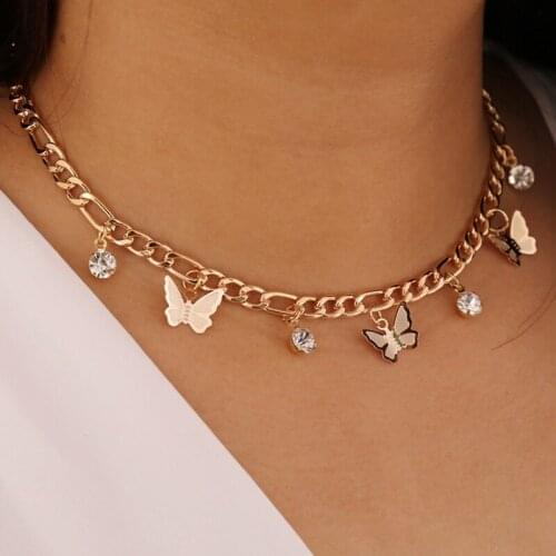 Dazzling Acrylic Butterfly Choker Necklace Rhinestone Chain White Black Color Simple Clavicle Necklace Animal Korean Jewelry