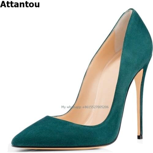 Sexy Women Pumps High Heels Shoes Spring Green Suede Thin Heels Woman Party Shoes Plus Size Pointed Toe Single Female Pumps 45