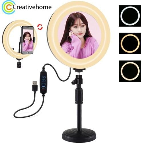 PULUZ 7.9 in 20cm Light Round Desktop Mount Dual Color Temperature LED Curved Light Ring Vlogging Selfie Photography Video Light