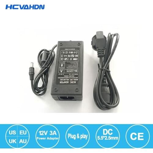 Lowest! 2017 New Hot Selling 12V 3A 36W AC For DC Power Supply Adapter for 2.1 & 2.5mm LED Strip Security Camera Free Shipping